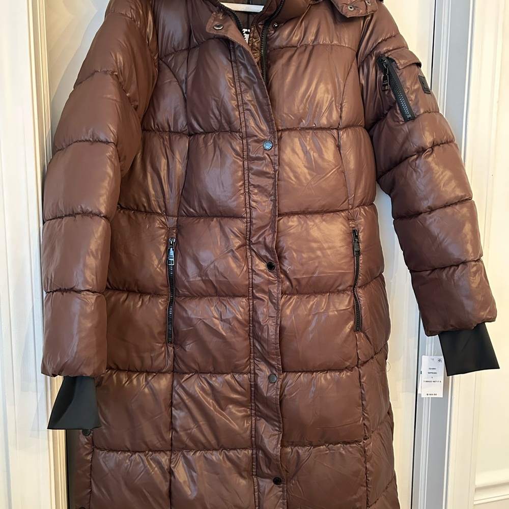 Steve Madden Chocolate Brown Long Puffer Coat
